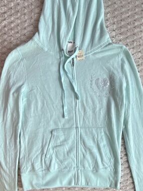 Victoria's Secret Light Aqua Zip-Up Hoodie with Heart Accent